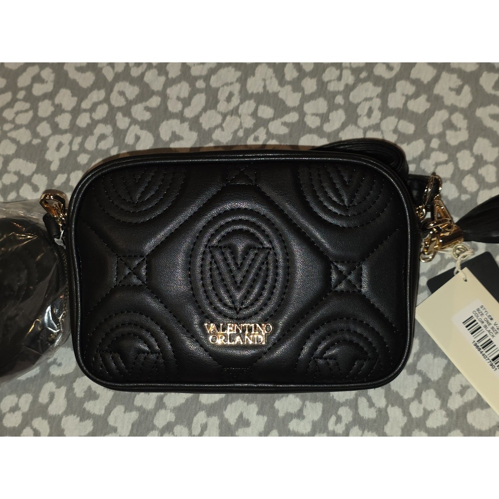 Valentino Orlandi Black Quilted‎ Monogram Shoulder Bag W/purse NWT Retail $310